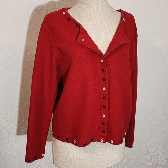 C & B Button Detail Snap Cardigan Red Size L - Picture 4 of 16